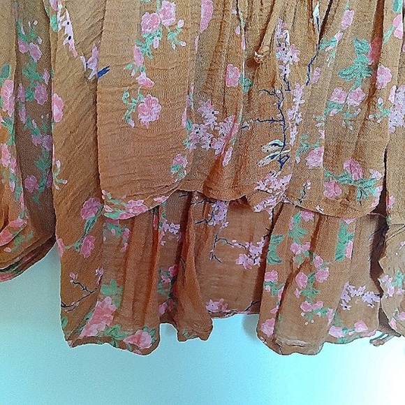 Urban Outfitters Burnt Orange Lace Up Floral Peplum Hem Puff Sleeve Blouse Small - Picture 9 of 13